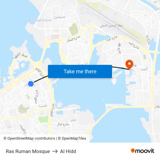 Ras Ruman Mosque to Al Hidd map