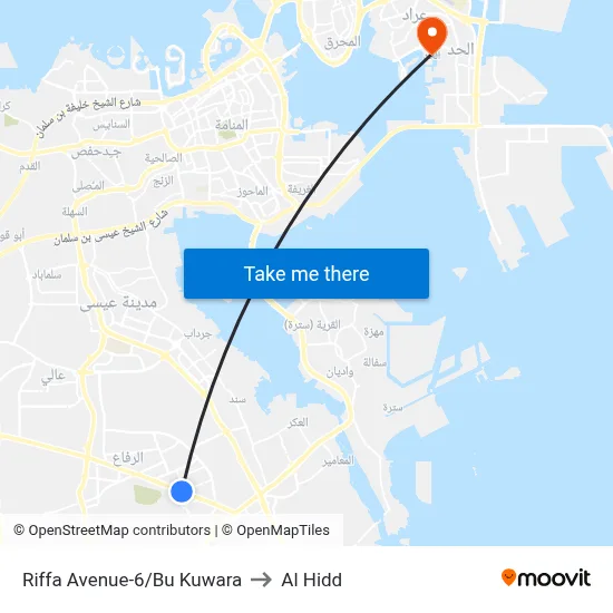 Riffa Avenue-6/Bu Kuwara to Al Hidd map