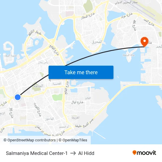 Salmaniya Medical Center-1 to Al Hidd map