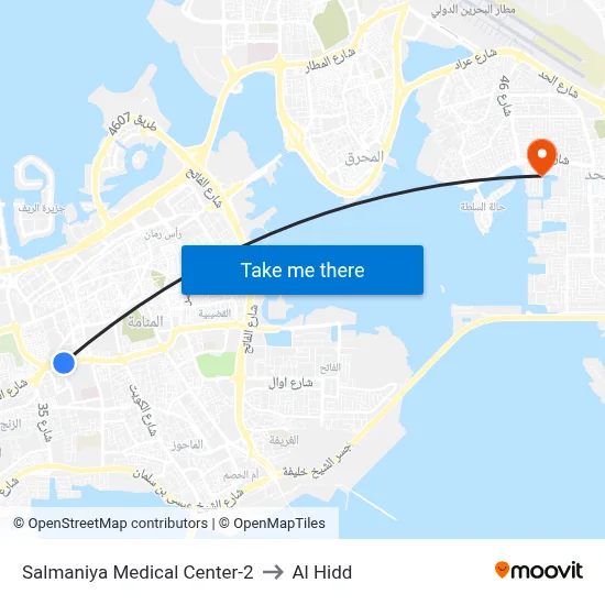 Salmaniya Medical Center-2 to Al Hidd map