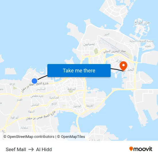 Seef Mall to Al Hidd map
