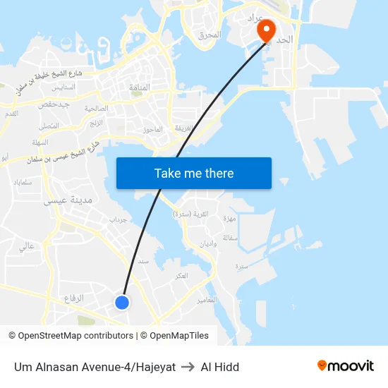 Um Alnasan Avenue-4/Hajeyat to Al Hidd map