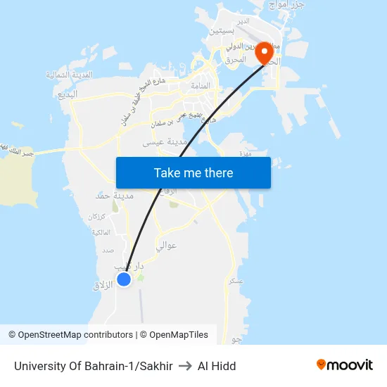 University Of Bahrain-1/Sakhir to Al Hidd map