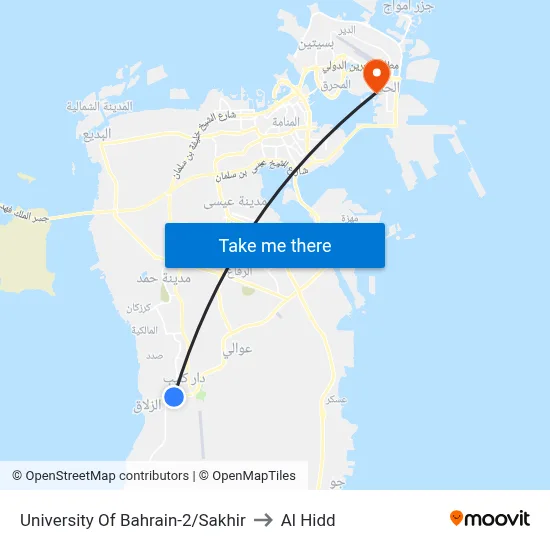 University Of Bahrain-2/Sakhir to Al Hidd map