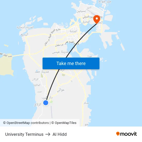 University Terminus to Al Hidd map