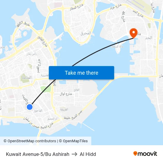 Kuwait Avenue-5/Bu Ashirah to Al Hidd map