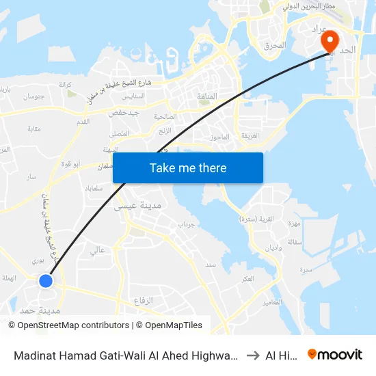 Madinat Hamad Gate-Crown Prince Highway-1 to Al Hidd map