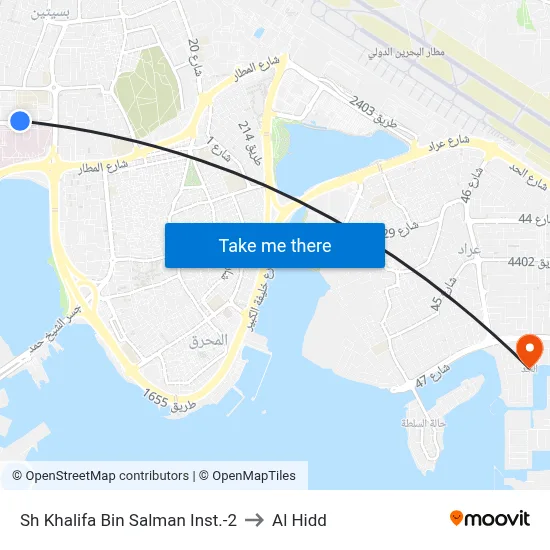 Sheikh Khalifa Bin Salman Institute-2 to Al Hidd map