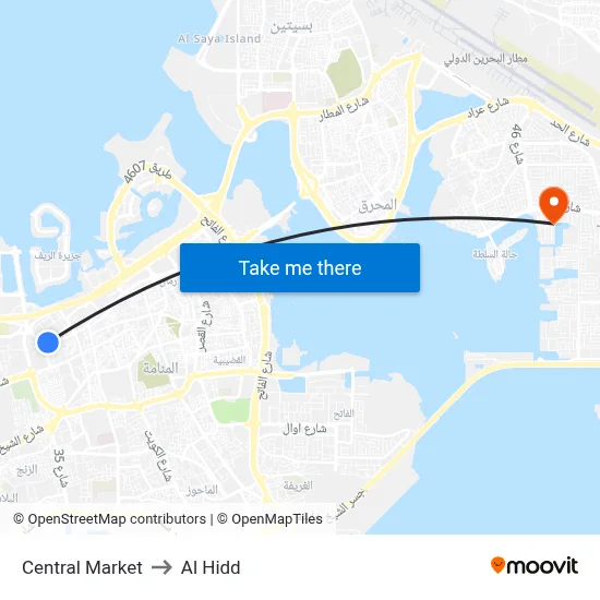 Central Market to Al Hidd map