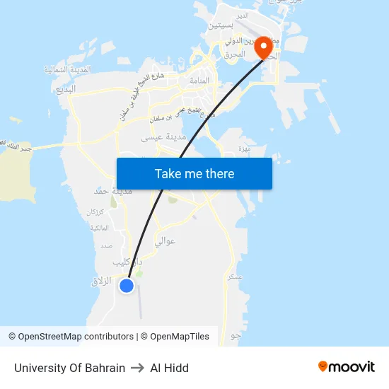 University Of Bahrain to Al Hidd map