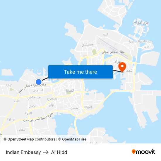 Indian Embassy to Al Hidd map
