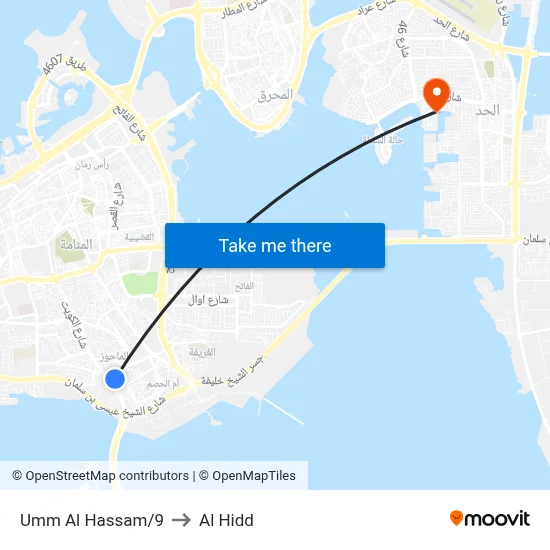 Umm Al Hassam/9 to Al Hidd map