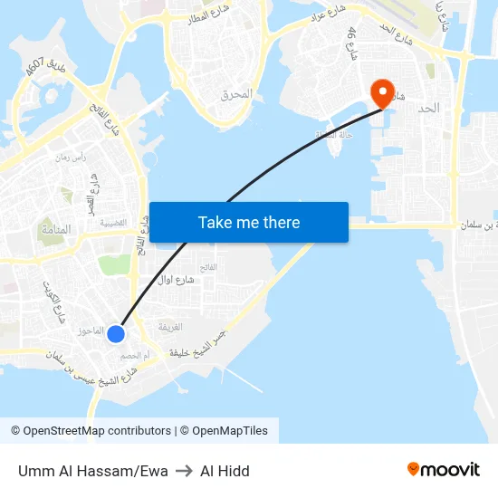 Umm Al Hassam/Ewa to Al Hidd map