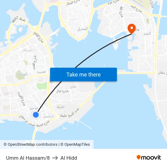 Umm Al Hassam/8 to Al Hidd map