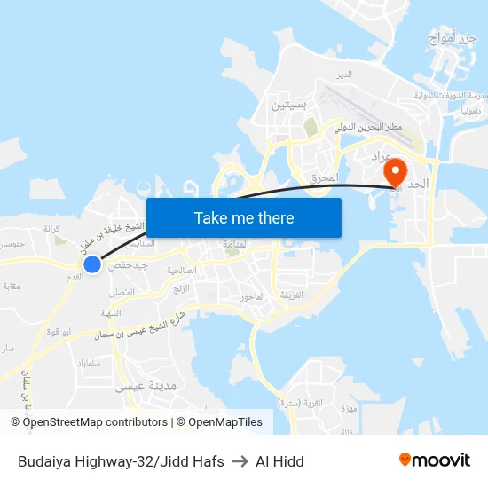 Budaiya Highway-32/Jidd Hafs to Al Hidd map