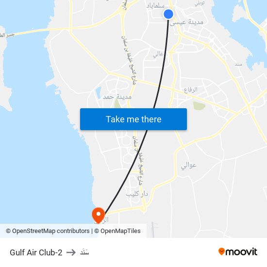 Gulf Air Club-2 to سَنَد map