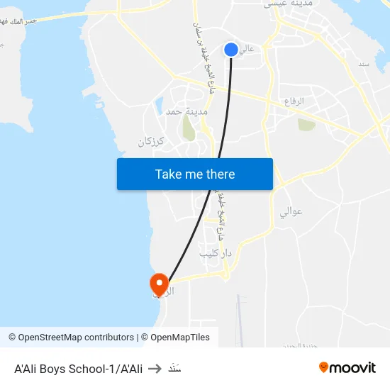 A'Ali Boys School-1/A'Ali to سَنَد map
