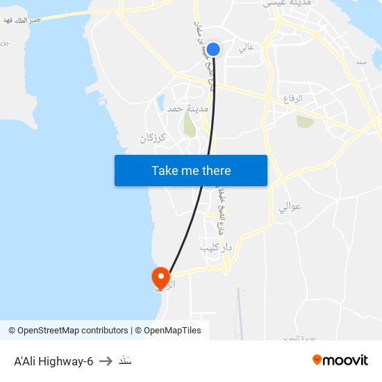 A'Ali Highway-6 to سَنَد map