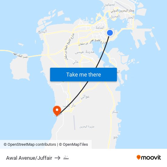 Awal Avenue/Juffair to سَنَد map