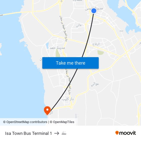 Isa Town Bus Terminal 1 to سَنَد map