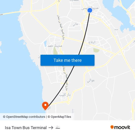 Isa Town Bus Terminal to سَنَد map