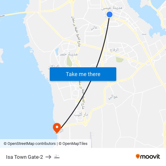 Isa Town Gate-2 to سَنَد map