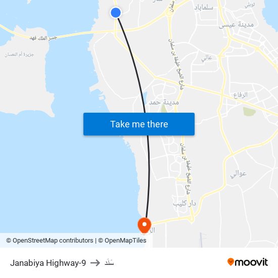 Janabiya Highway-9 to سَنَد map