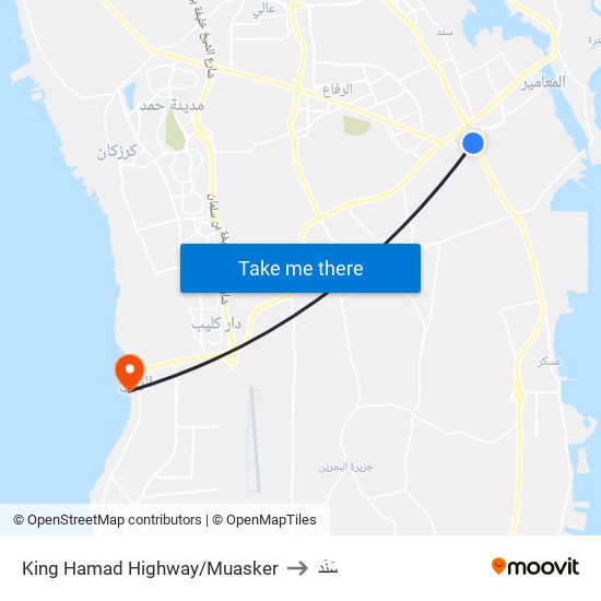 King Hamad Highway/Muasker to سَنَد map