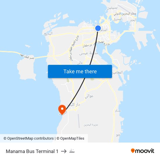 Manama Bus Terminal 1 to سَنَد map