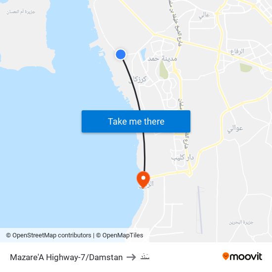 Mazare'A Highway-7/Damstan to سَنَد map