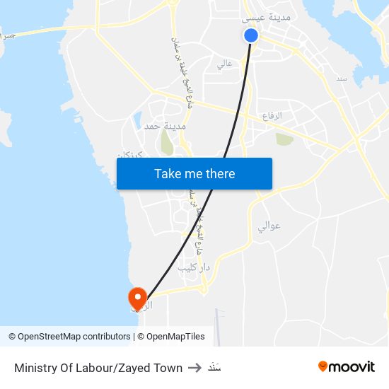 Ministry Of Labour/Zayed Town to سَنَد map