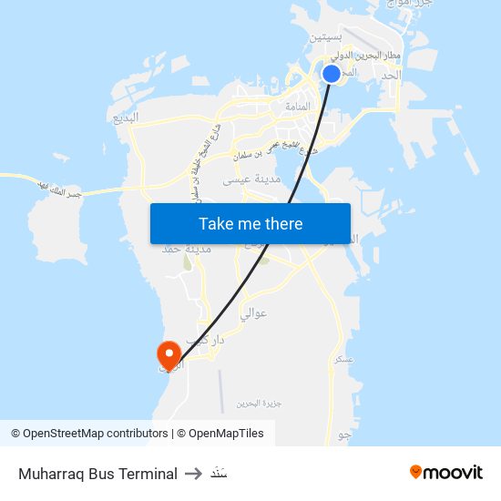 Muharraq Bus Terminal to سَنَد map