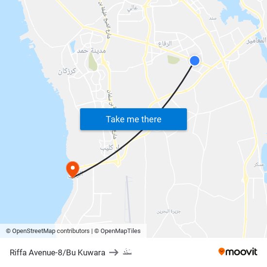 Riffa Avenue-8/Bu Kuwara to سَنَد map