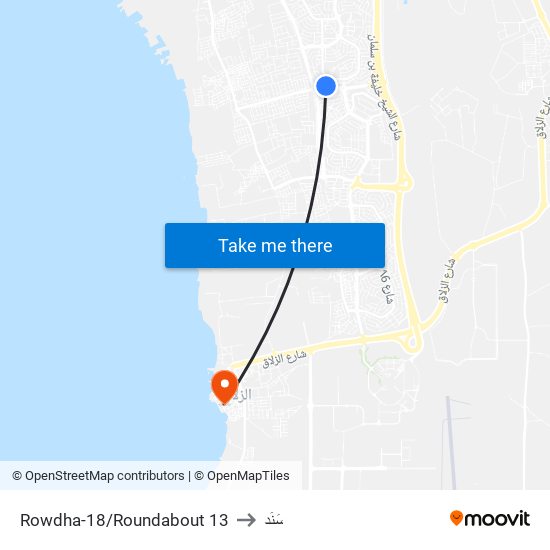 Rowdha-18/Roundabout 13 to سَنَد map
