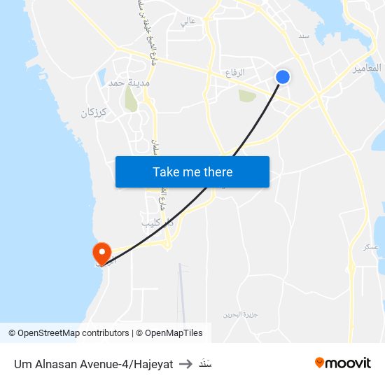 Um Alnasan Avenue-4/Hajeyat to سَنَد map