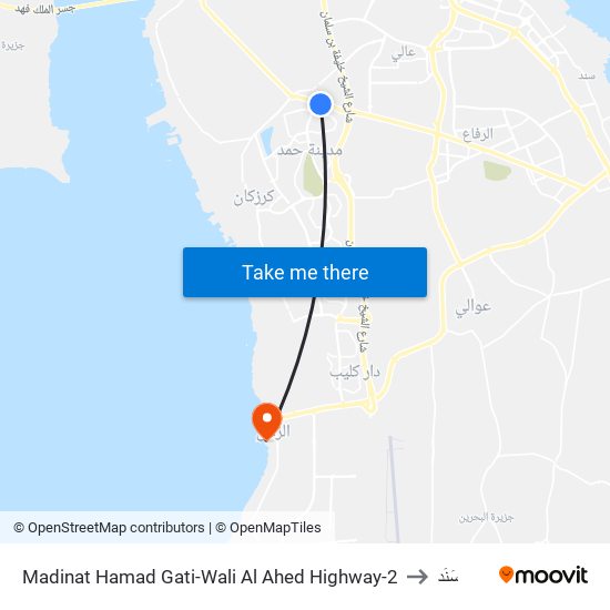 Madinat Hamad Gati-Wali Al Ahed Highway-2 to سَنَد map