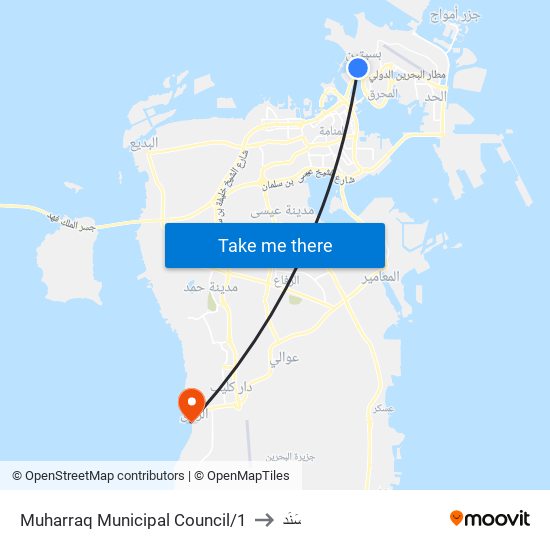 Muharraq Municipal Council/1 to سَنَد map