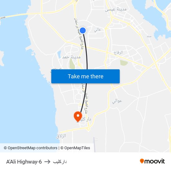 A'Ali Highway-6 to داركليب map
