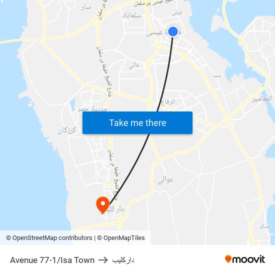 Avenue 77-1/Isa Town to داركليب map