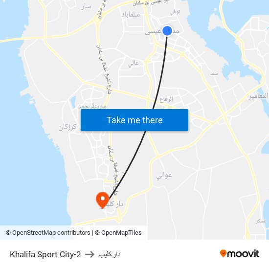 Khalifa Sport City-2 to داركليب map