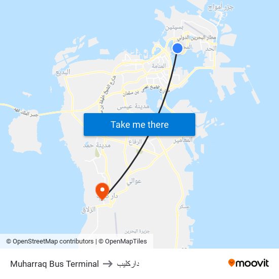 Muharraq Bus Terminal to داركليب map