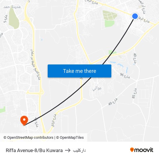 Riffa Avenue-8/Bu Kuwara to داركليب map