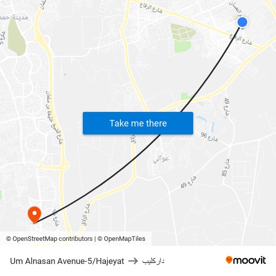 Um Alnasan Avenue-5/Hajeyat to داركليب map