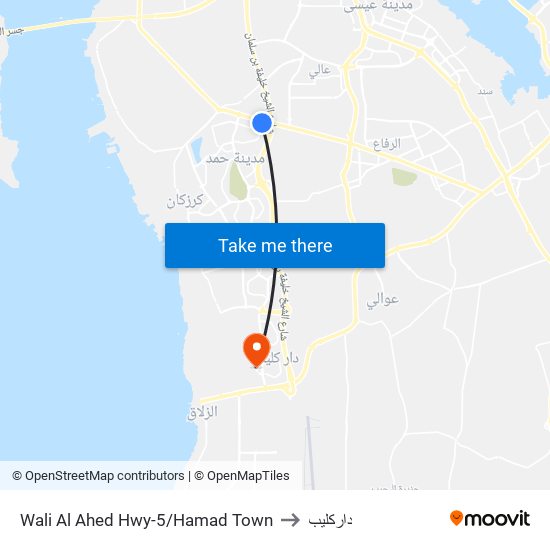 Wali Al Ahed Hwy-5/Hamad Town to داركليب map