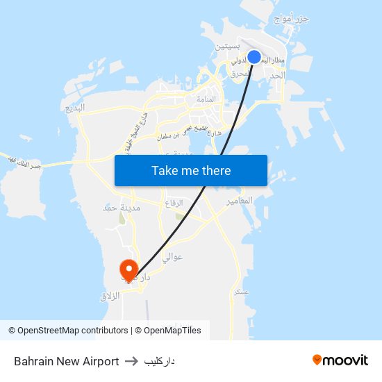 Bahrain New Airport to داركليب map