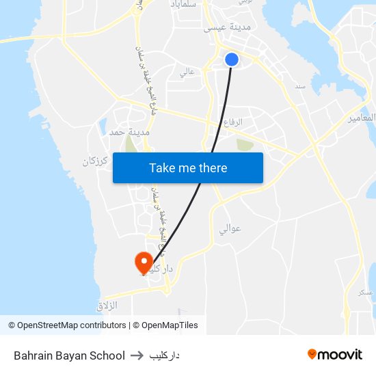 Bahrain Bayan School to داركليب map