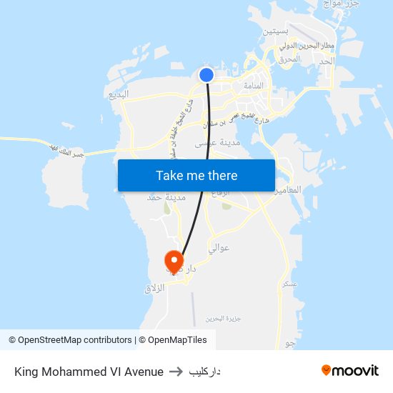 King Mohammed VI Avenue to داركليب map