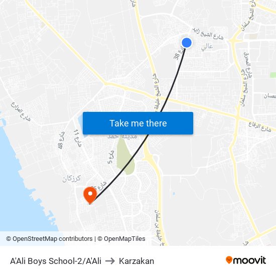 A'Ali Boys School-2/A'Ali to Karzakan map