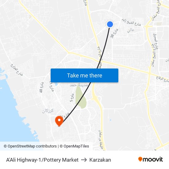 A'Ali Highway-1/Pottery Market to Karzakan map