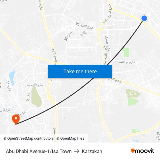 Abu Dhabi Avenue-1/Isa Town to Karzakan map